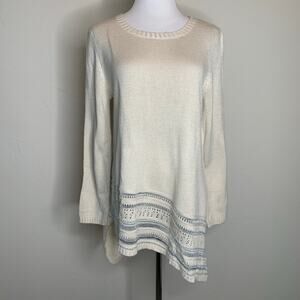 Spense Knits Cream Silver Asymmetric Sweater Sz Medium